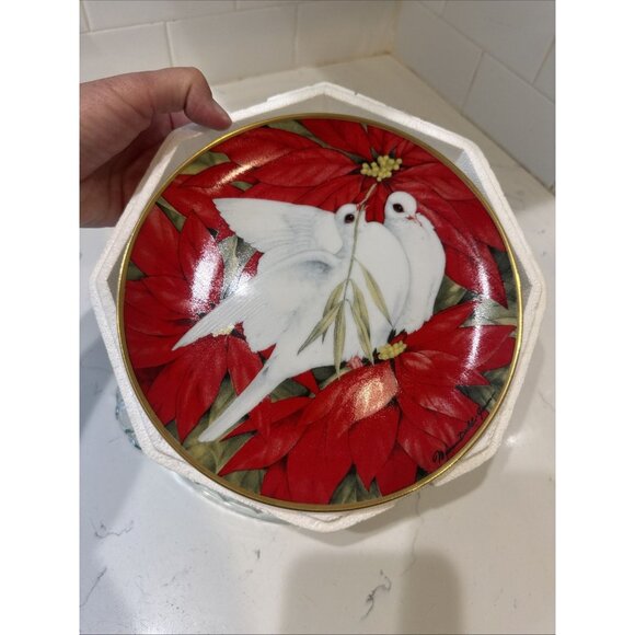 Franklin Mint Christmas Seal 1991 "Christmas Doves" by Maureen Drdak-Jensen Plat - Picture 1 of 5